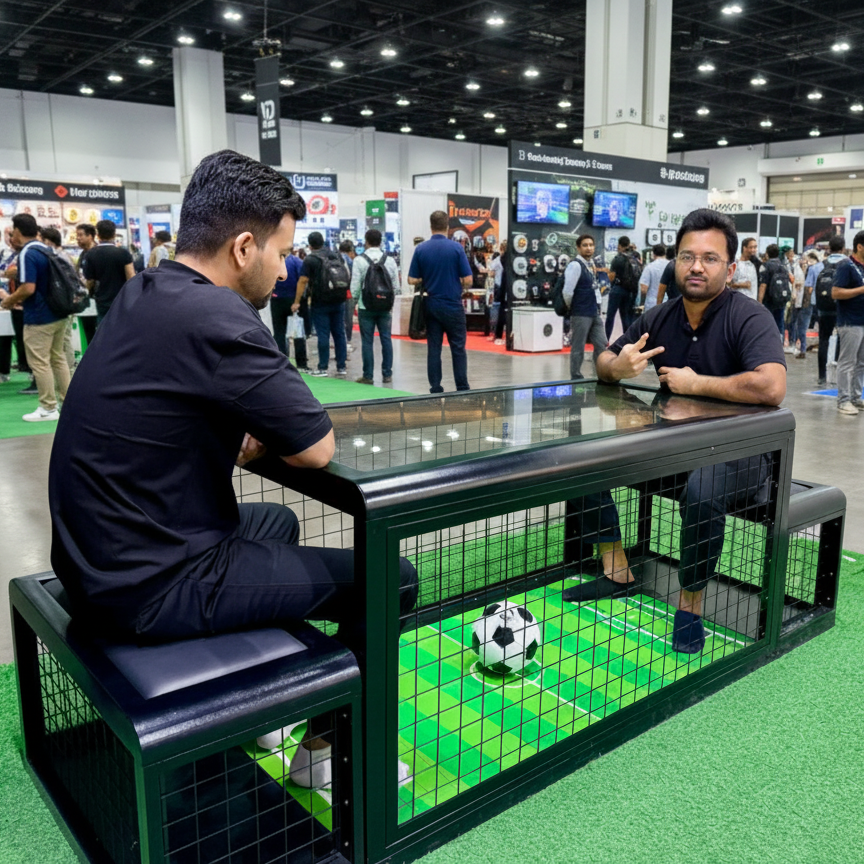 Interactive Football Table for event rentals in Dubai, featuring digital scoring and sleek design for corporate parties, fan zones, and arcade game entertainment.